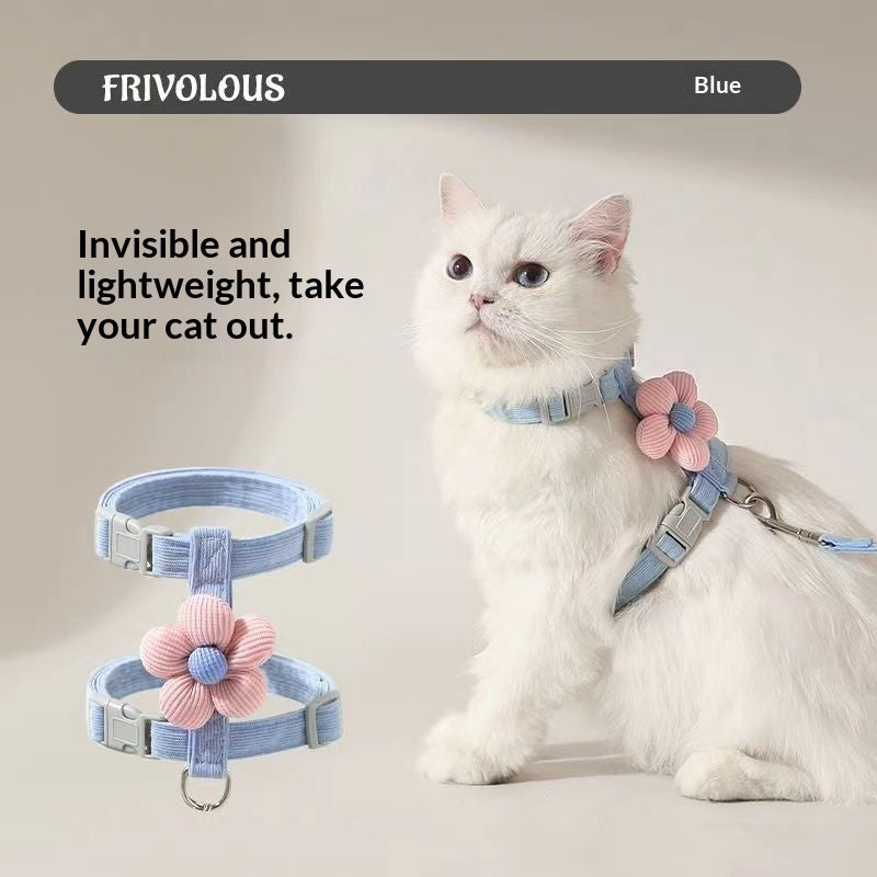 Cat Cartoon Leash For Outdoor Use With I-shaped Adjuster To Prevent Escape – Blue / S