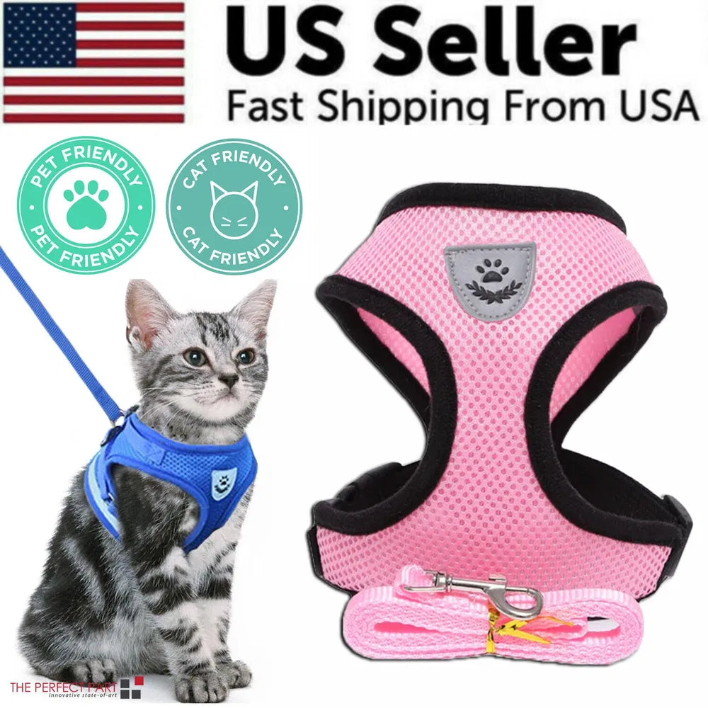 Adjustable Pet Harness with Leash for Cats and Dogs – Pink / S