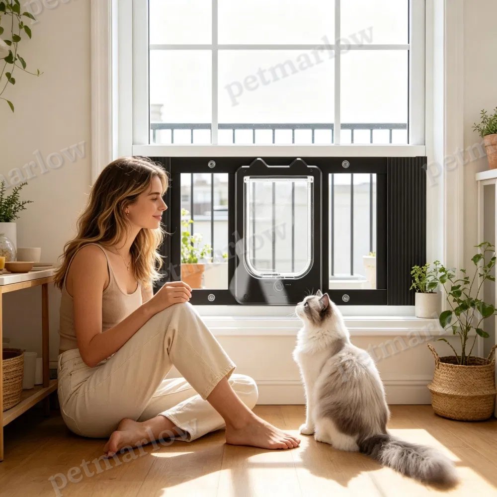 Cat Door for Window with Adjustable Length and 4-Way Locking – view 3