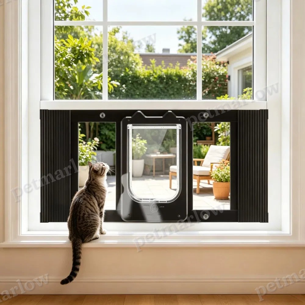 Cat Door for Window with Adjustable Length and 4-Way Locking – view 4