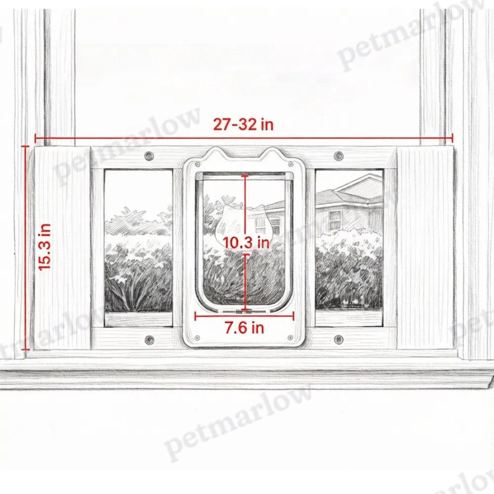 Cat Door for Window with Adjustable Length and 4-Way Locking System – view 3