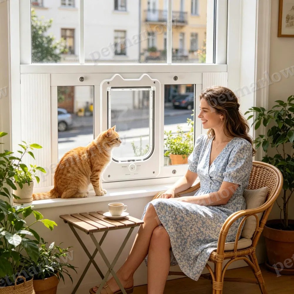 Cat Door for Window with Adjustable Length and 4-Way Locking System – view 4