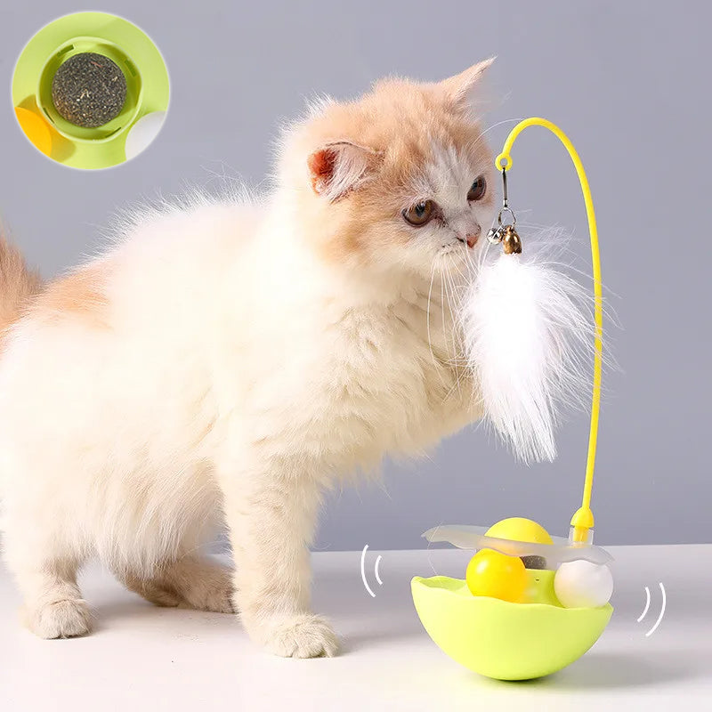 Cat Interactive Toy Funny Tumbler Toy Kitten Exercise Catching Leaky Food Ball Teaser Feather Wand Toys For
