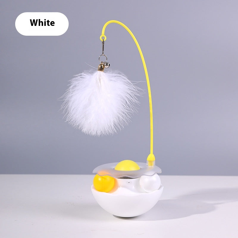 Cat Interactive Toy Funny Tumbler Toy Kitten Exercise Catching Leaky Food Ball Teaser Feather Wand Toys For – White