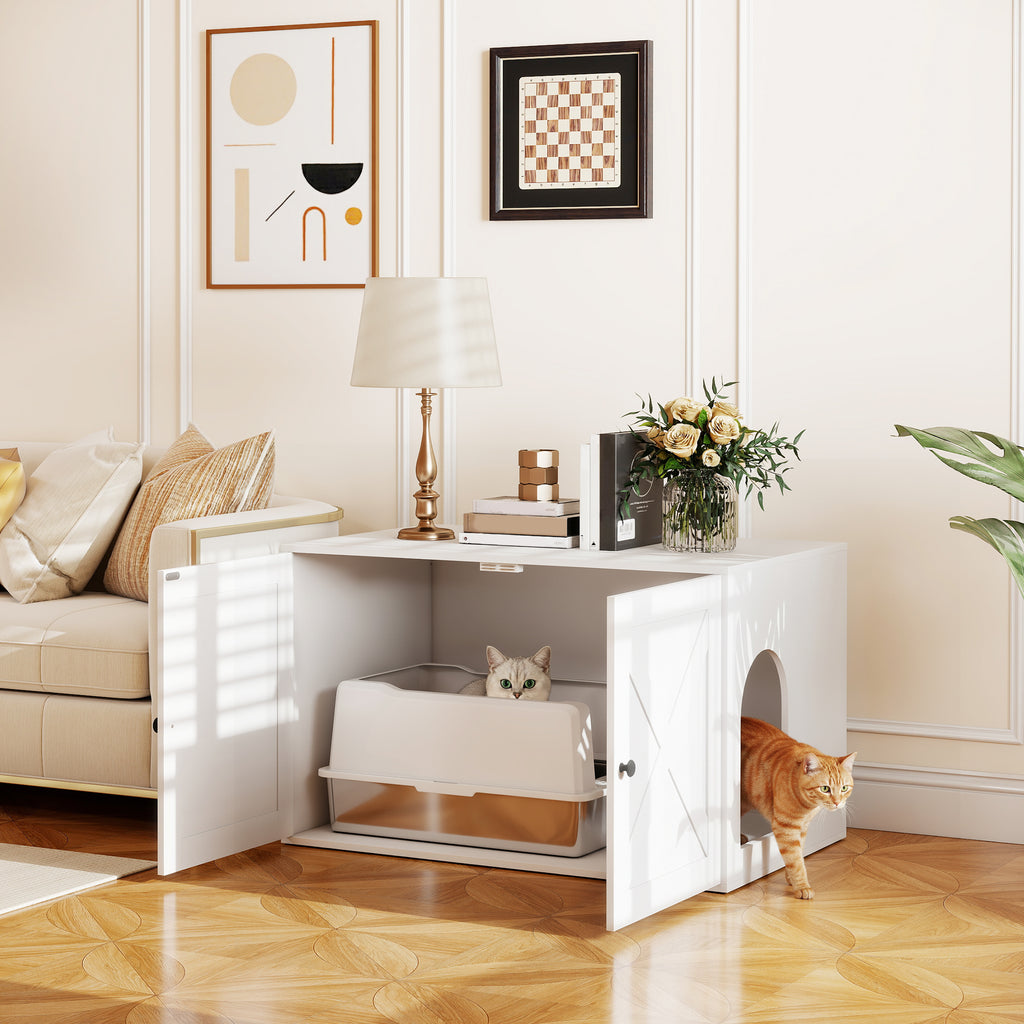 Cat Litter Box Enclosure with Barn Door for Stylish Privacy