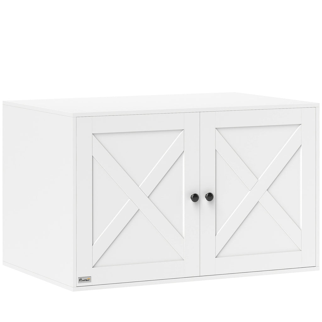 Cat Litter Box Enclosure with Barn Door for Stylish Privacy – White / 900x600x140 mm