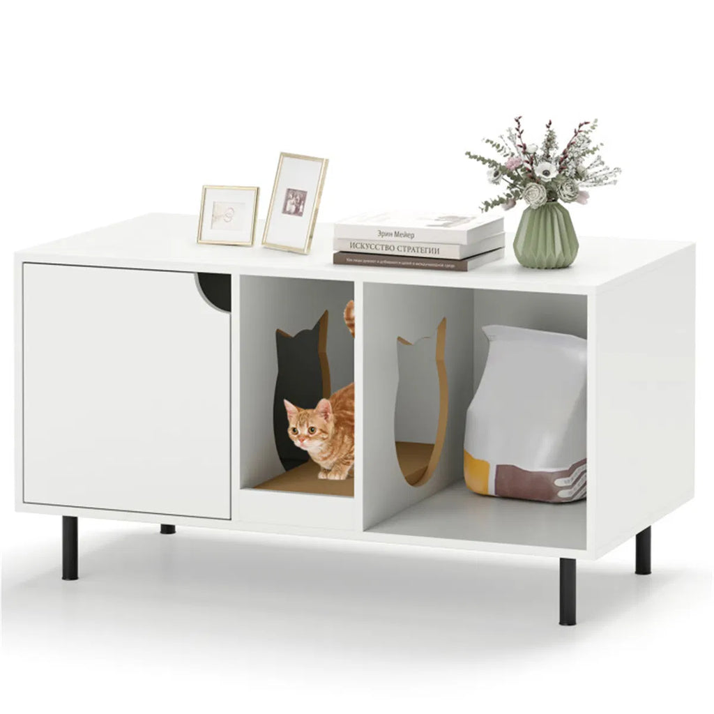 Cat Litter Box Enclosure with Double-Room Design