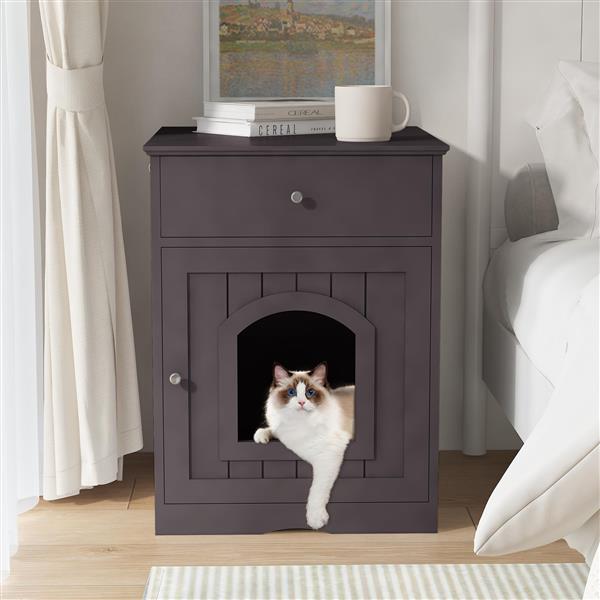 Cat Litter Box Enclosure with Drawer and Side Table