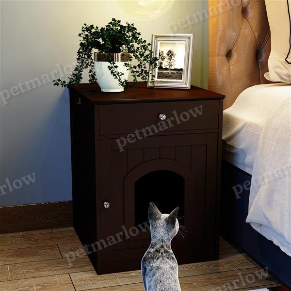 Cat Litter Box Enclosure with Drawer and Side Table – view 2