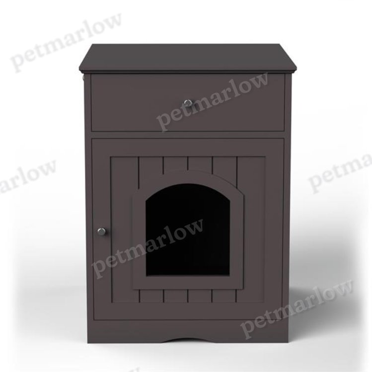 Cat Litter Box Enclosure with Drawer and Side Table – view 3