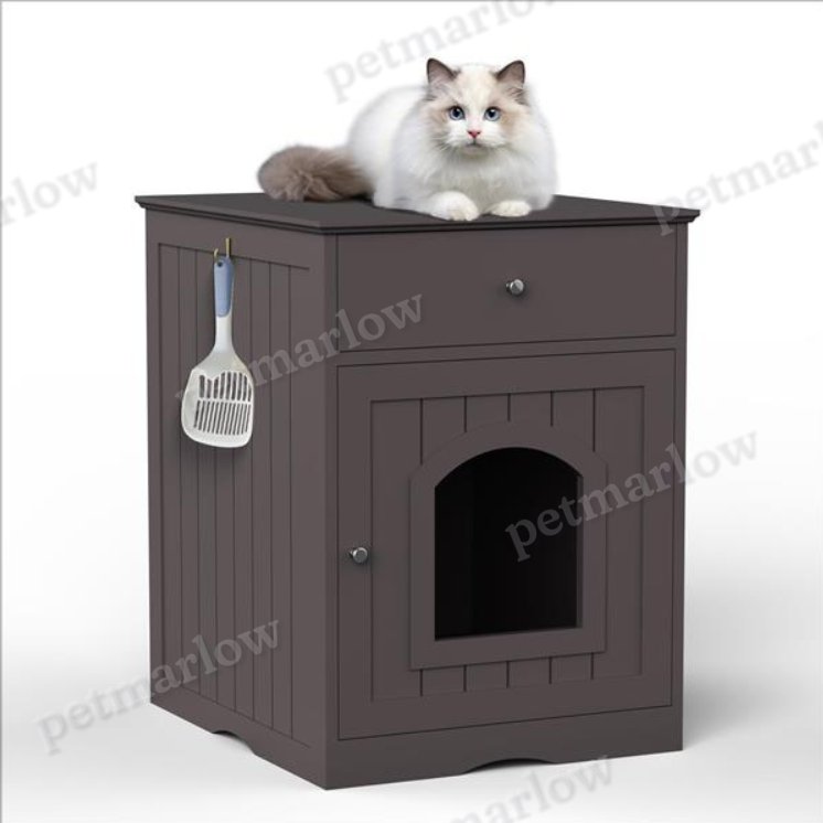 Cat Litter Box Enclosure with Drawer and Side Table – view 5