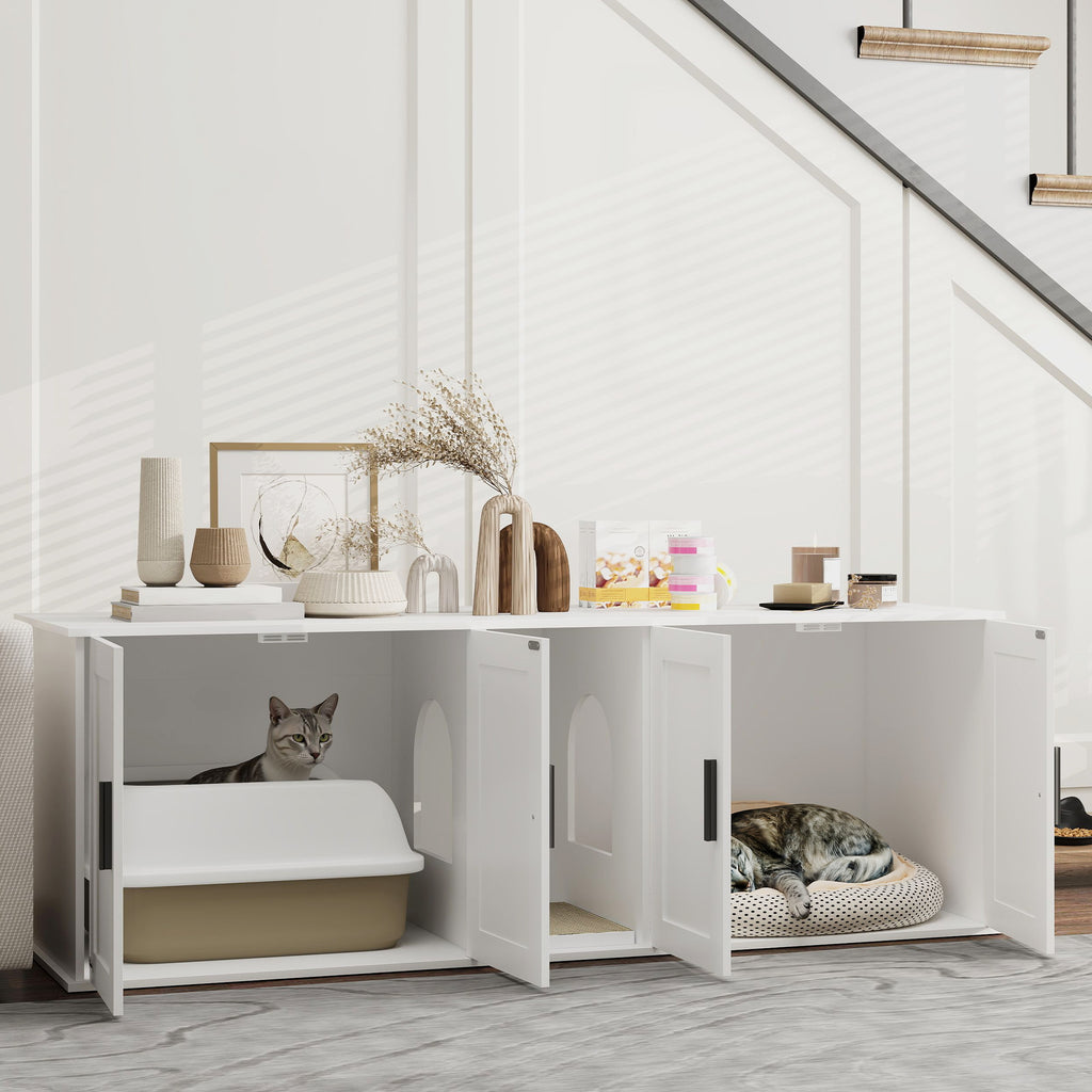 Cat Litter Box Enclosure with Dual Compartments and Scratching Mat