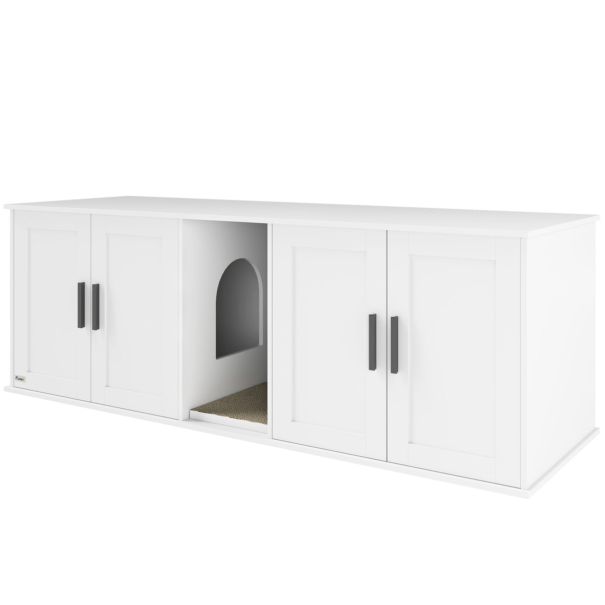 Cat Litter Box Enclosure with Dual Compartments and Scratching Mat – White / 1555x575x140 mm