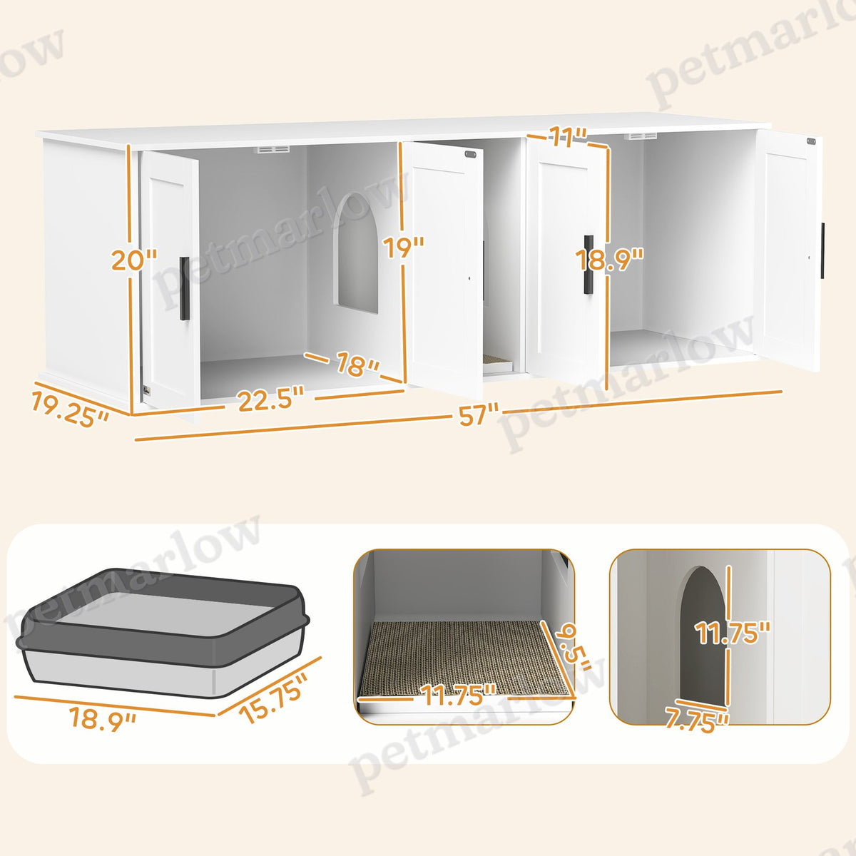 Cat Litter Box Enclosure with Dual Compartments and Scratching Mat – view 4