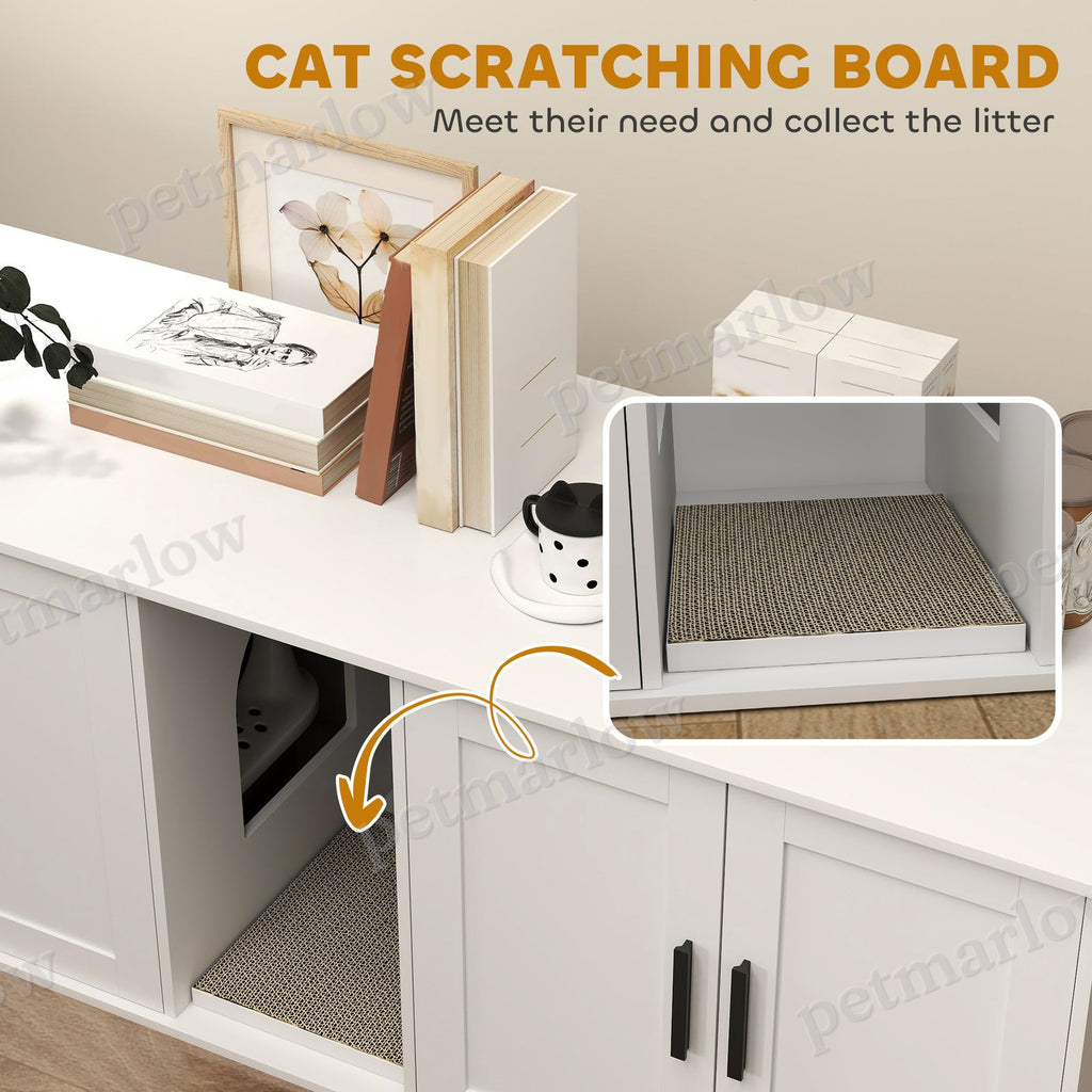 Cat Litter Box Enclosure with Dual Compartments and Scratching Mat – view 6