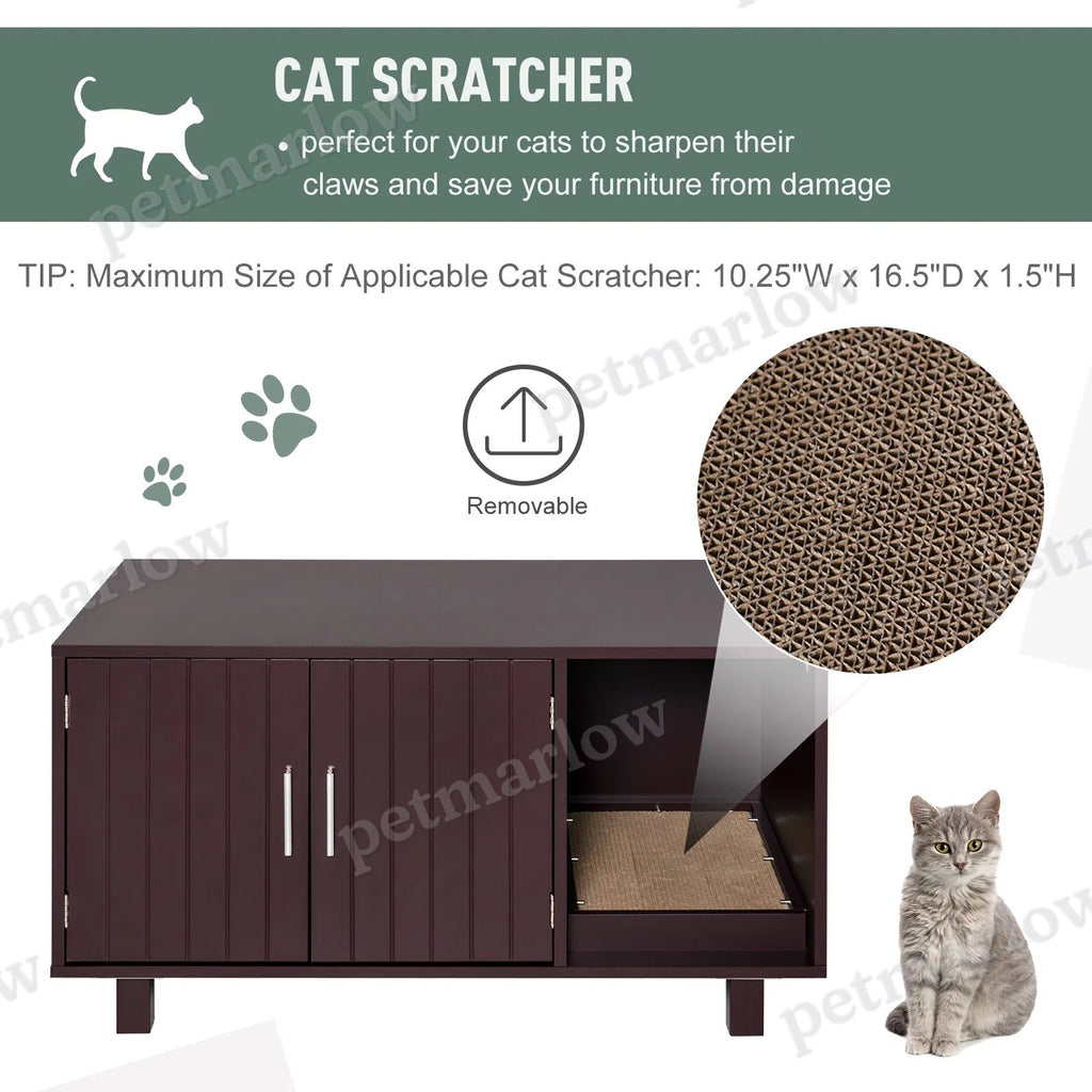 Cat Litter Box Enclosure with Scratching Pad and Storage – view 4