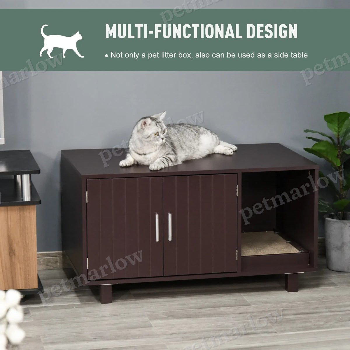 Cat Litter Box Enclosure with Scratching Pad and Storage – view 5