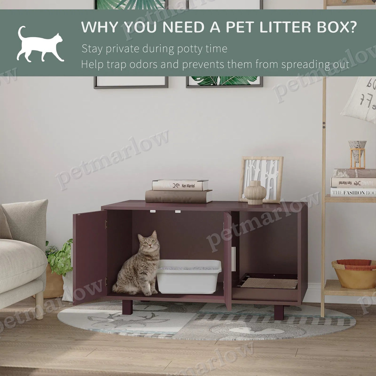 Cat Litter Box Enclosure with Scratching Pad and Storage – view 6