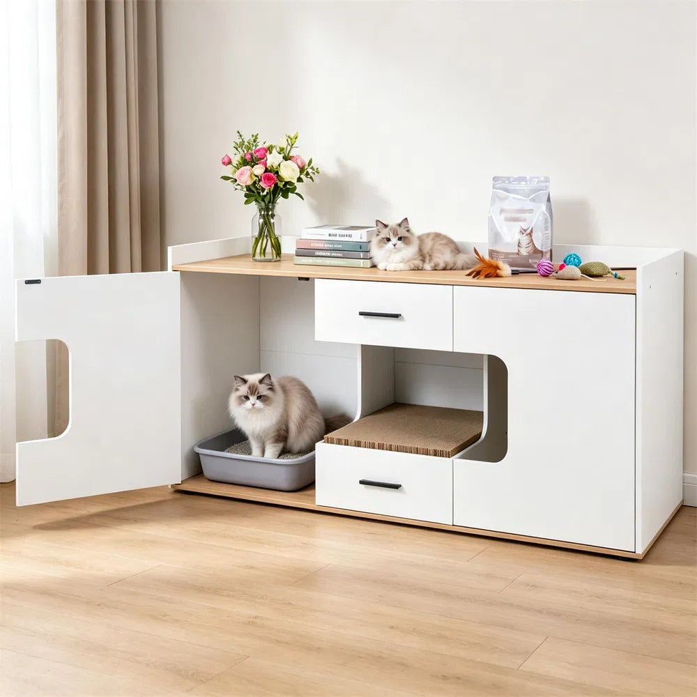 Cat Litter Box Enclosure with Storage & Scratching Board – view 2