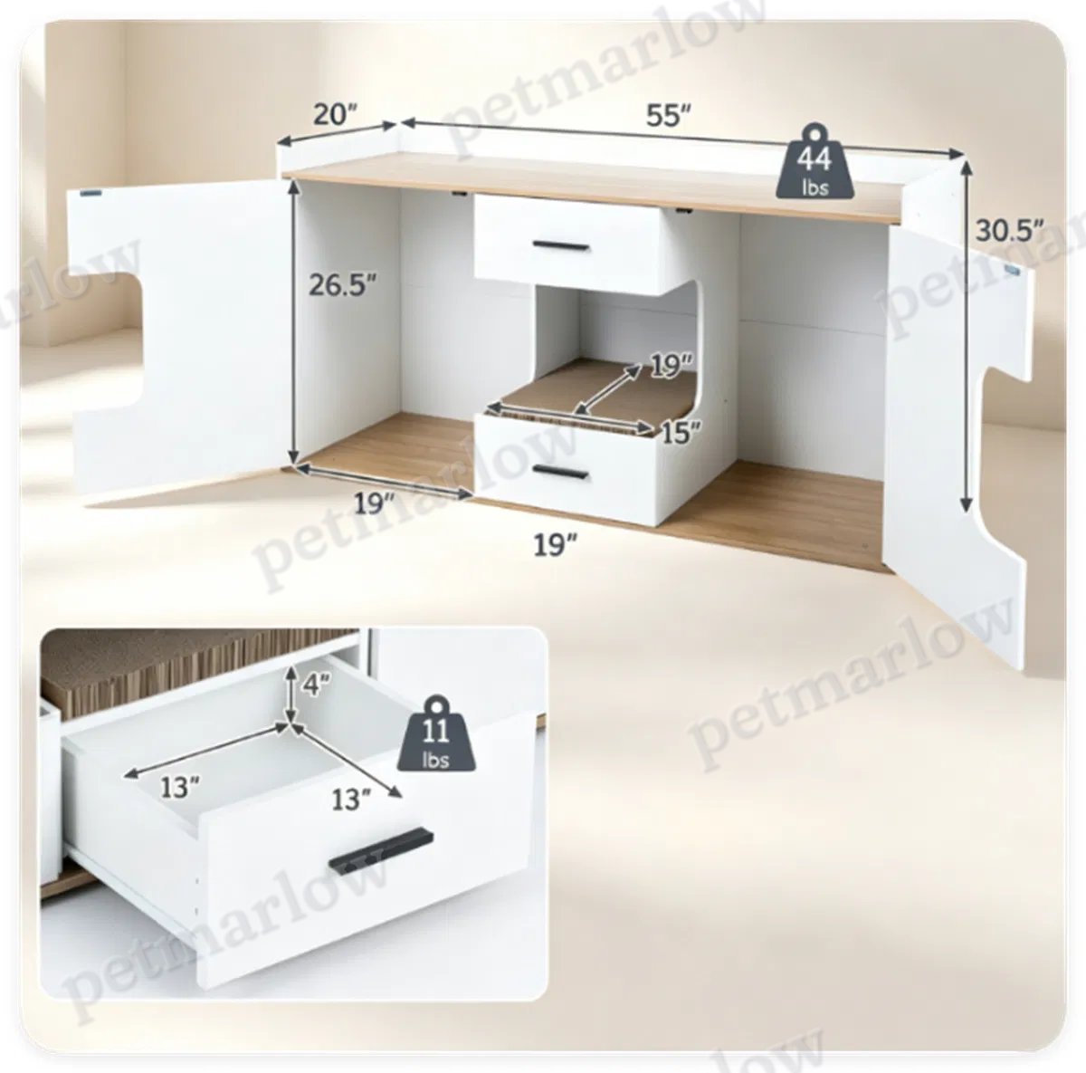 Cat Litter Box Enclosure with Storage & Scratching Board – view 3