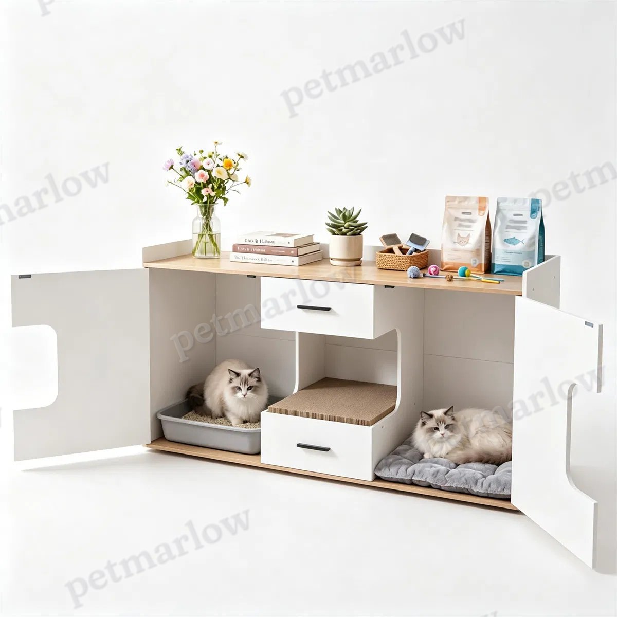 Cat Litter Box Enclosure with Storage & Scratching Board – view 6