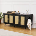 Cat Litter Box Enclosure Furniture with Rattan Doors – Multicolor