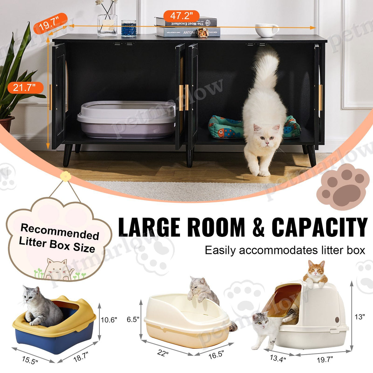 Cat Litter Box Enclosure Furniture with Rattan Doors – view 3