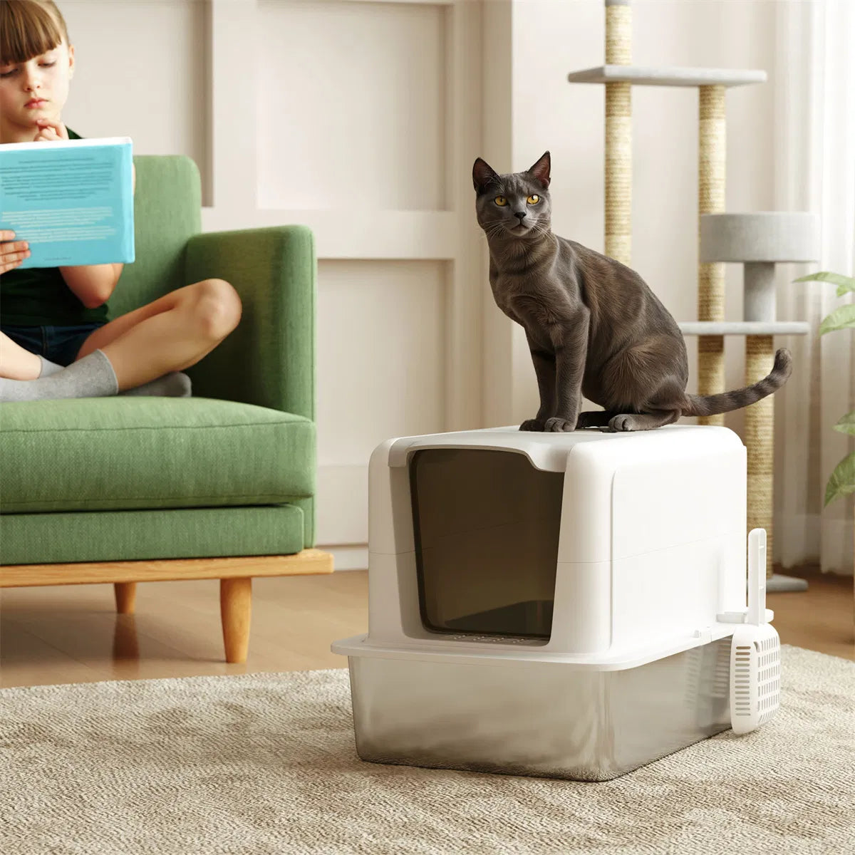 Cat Litter Box with Enclosed Design for Odor Control