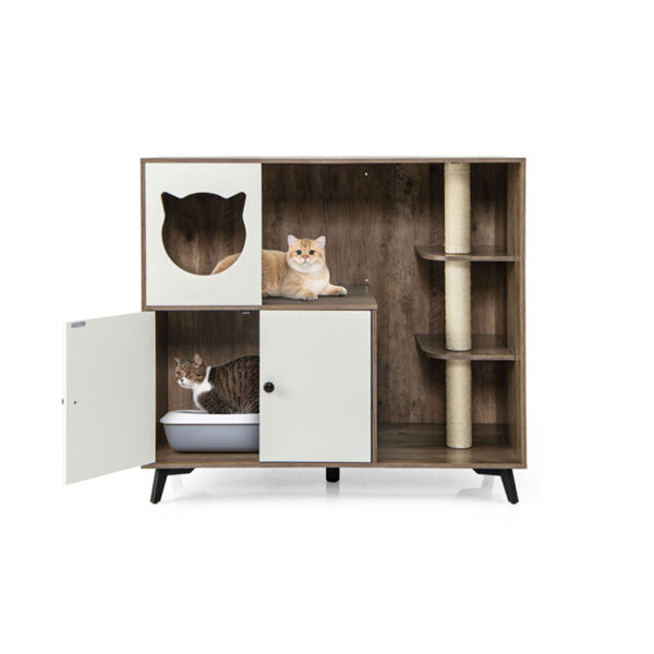 Cat Litter Box with Scratching Post and Play Area
