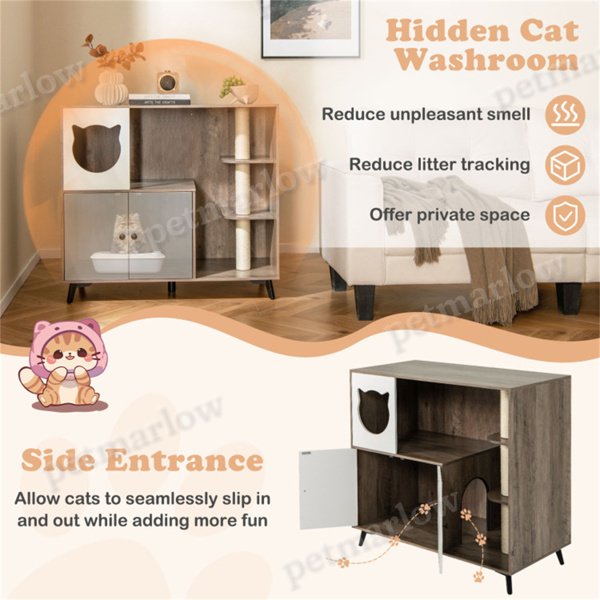 Cat Litter Box with Scratching Post and Play Area – view 3
