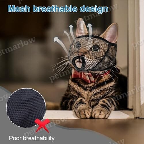 Cat Muzzle for Grooming Nail Trimming with Soft Mesh Covered, Prevent Biting Chewing – view 5