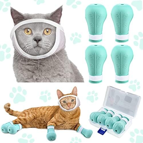 Cat Muzzle for Grooming with 4 Silicone Boots