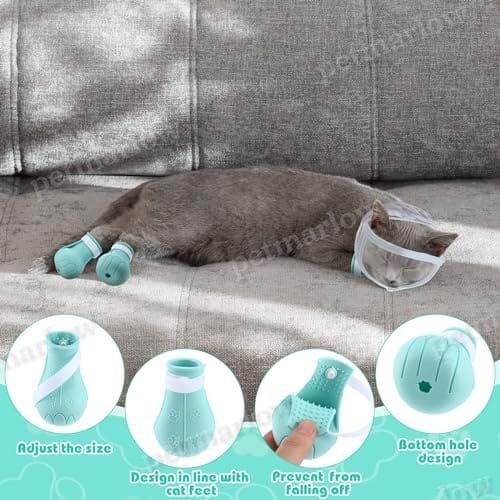 Cat Muzzle for Grooming with 4 Silicone Boots – view 2