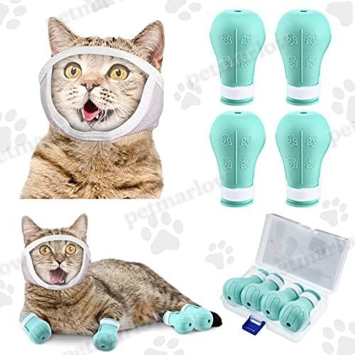 Cat Muzzle for Grooming with 4 Silicone Boots – view 4