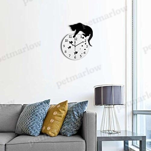 Cat on Clock Living Room Mirror 3D Wall Design – view 2