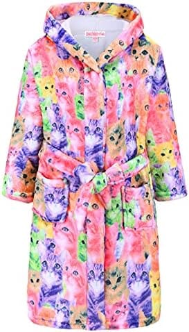 Cat Print Girls Bathrobes Kids Hooded Robes