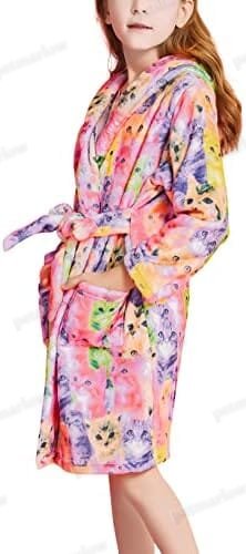 Cat Print Girls Bathrobes Kids Hooded Robes – view 2
