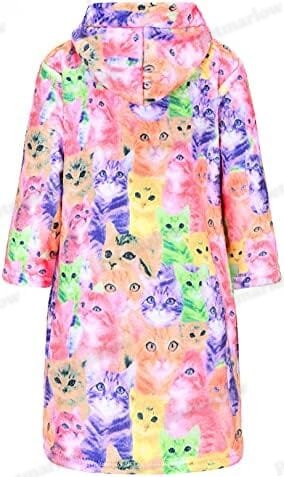 Cat Print Girls Bathrobes Kids Hooded Robes – view 3