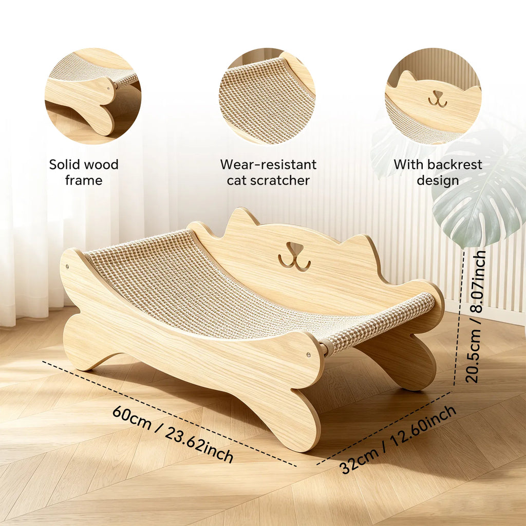 Cat Scratcher Bed with Solid Wood Frame and Ergonomic Design