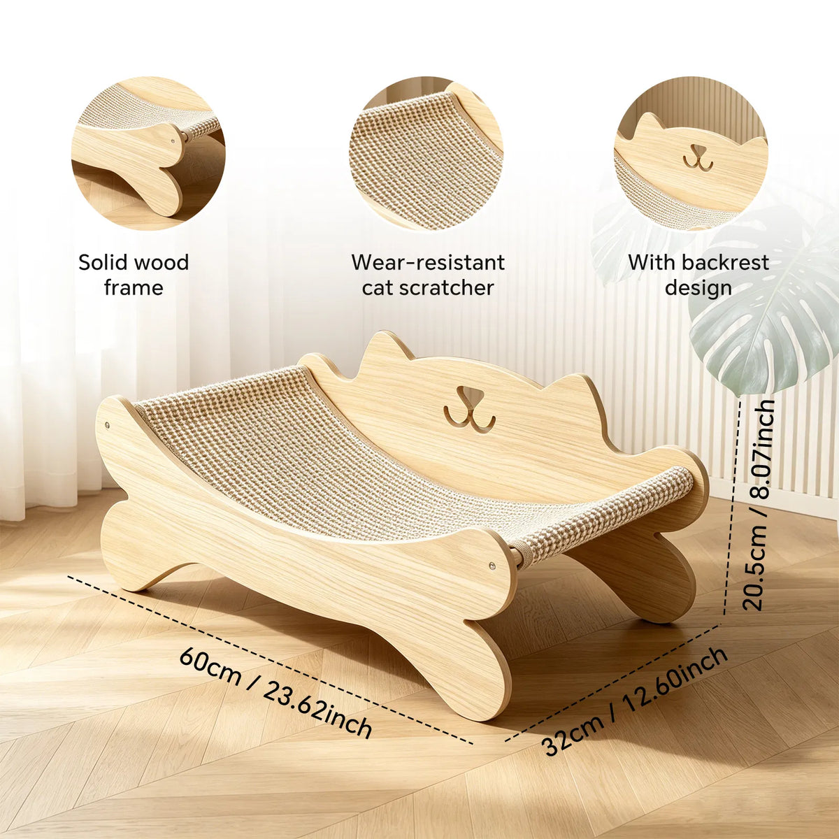 Cat Scratcher Bed with Solid Wood Frame and Ergonomic Design
