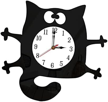 Cat Shaped Wall Clock Non-Ticking Battery Operated Art Clock for Bedroom Kitchen Decoration