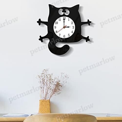 Cat Shaped Wall Clock Non-Ticking Battery Operated Art Clock for Bedroom Kitchen Decoration – view 2