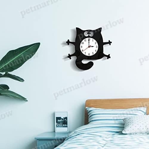 Cat Shaped Wall Clock Non-Ticking Battery Operated Art Clock for Bedroom Kitchen Decoration – view 3