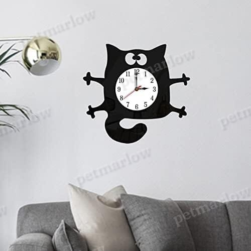 Cat Shaped Wall Clock Non-Ticking Battery Operated Art Clock for Bedroom Kitchen Decoration – view 6