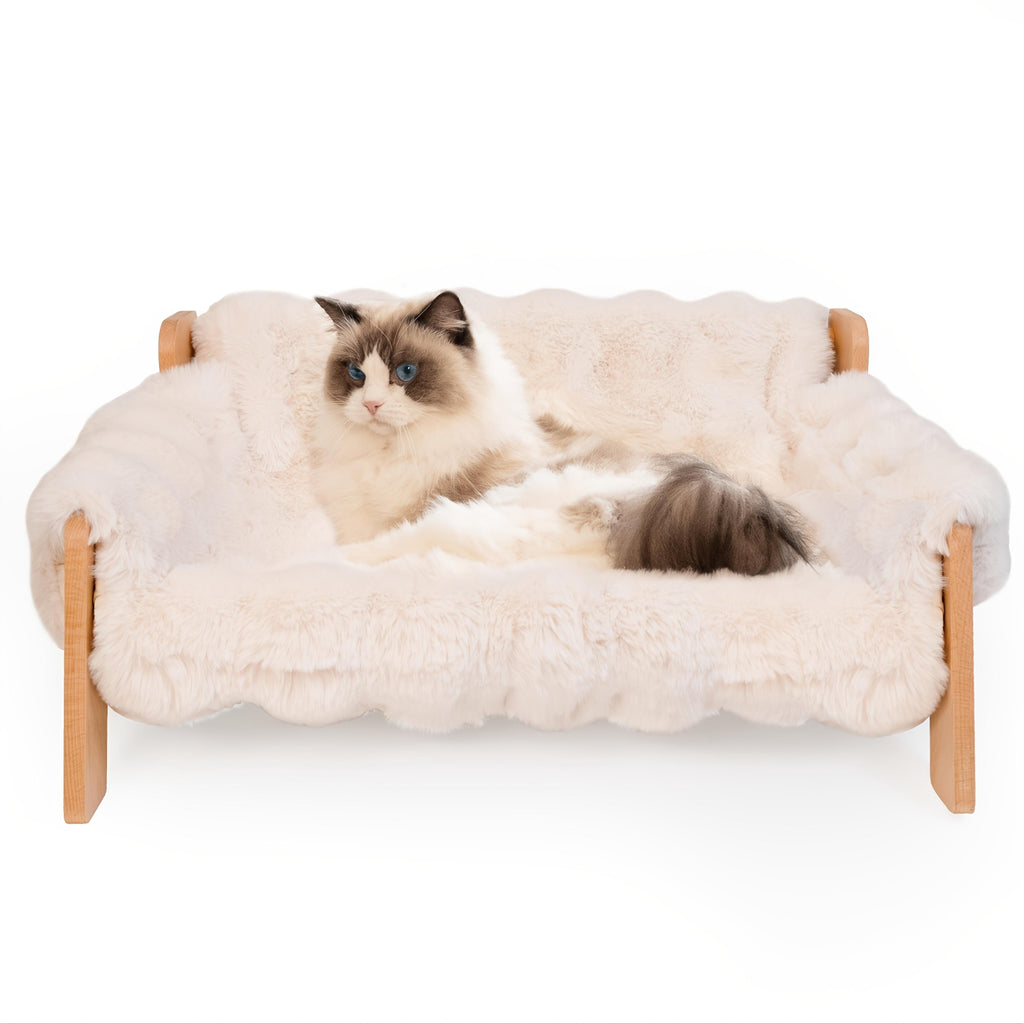 Soft Plush Cat Sofa Bed with Washable Cover – CreamWhite