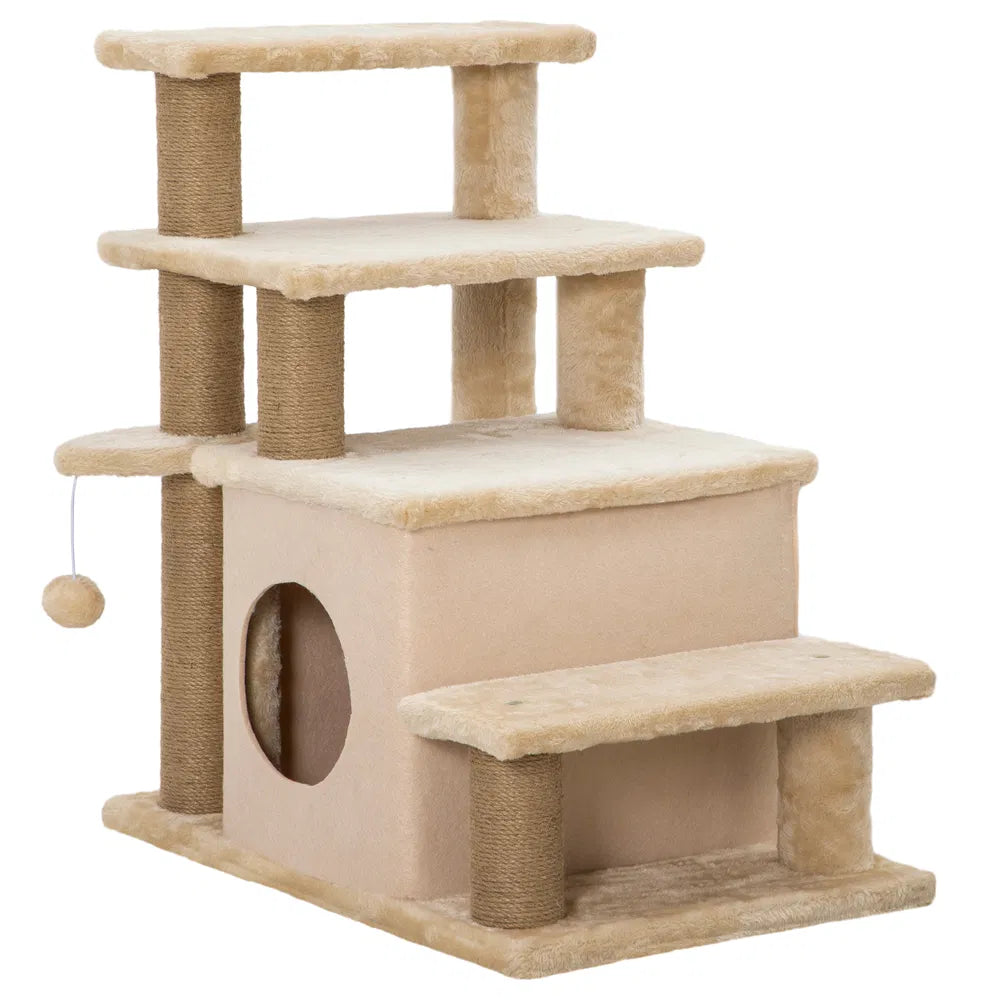 Cat Stairs with Scratching Posts and Condo for Easy Access – Beige