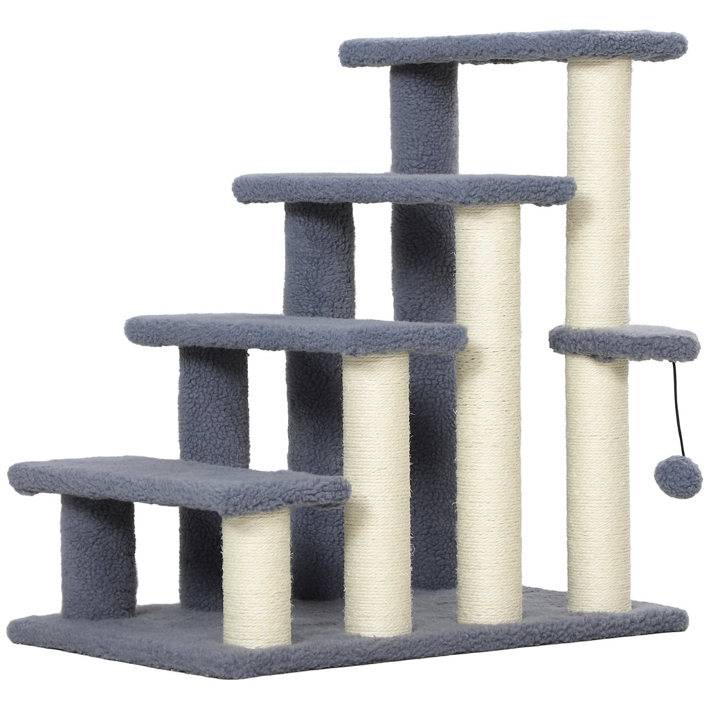 Cat Steps with Scratching Posts for High Bed and Sofa – Gray / 640x410x130 mm