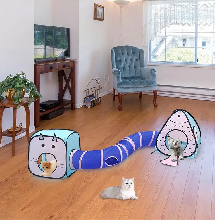 Cat Toys Tunnel with Cat House – Interactive Play Cave for Pets
