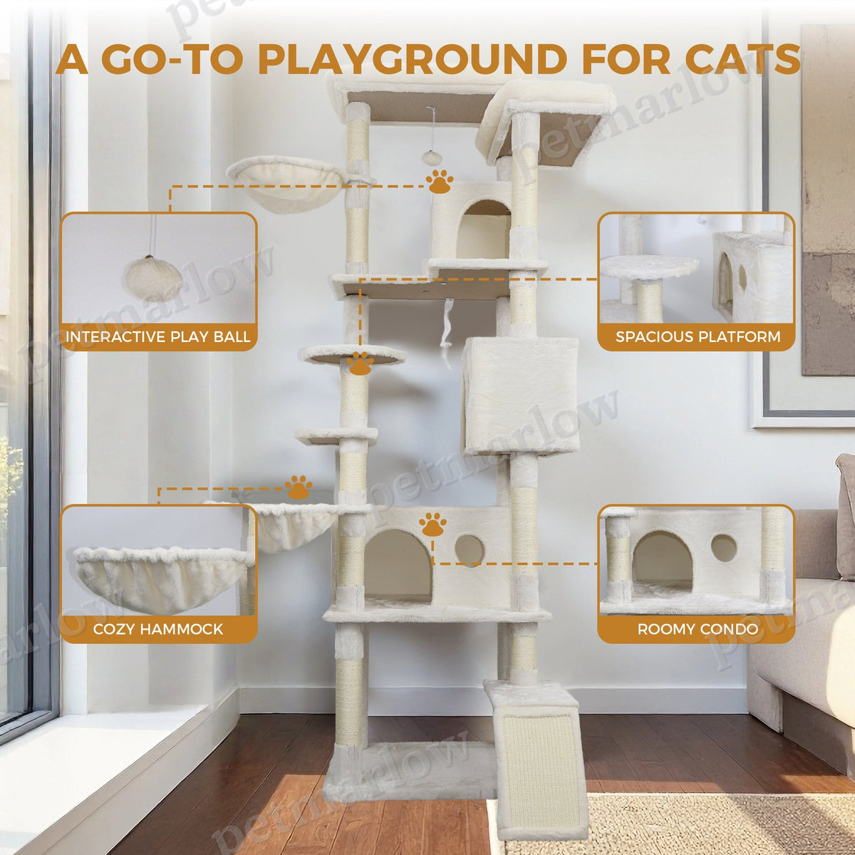 Cat Tree Tower with Large Condo and Hammock – view 3