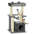 Cat Tree Tower with Scratching Post and Hammock in Grey – Grey